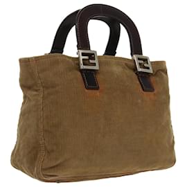 Fendi-FENDI Hand Bag Corduroy Brown Silver Auth ep6446-Brown,Silvery