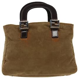 Fendi-FENDI Hand Bag Corduroy Brown Silver Auth ep6446-Brown,Silvery