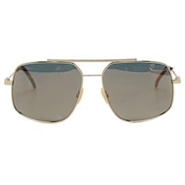 Fendi-Gold Fendi Gold Mirrored Navigator Metal Aviator Sunglasses 0007-Golden