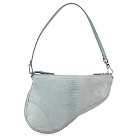 Dior-Blue Dior Mini Lizard Saddle Pochette Shoulder Bag-Blue
