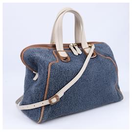 Fendi-Fendi Chameleon Denim & Leather 2Way Boston Hanbag in Navy Blue 8BL110-Cream