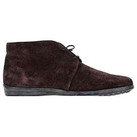 Tod's- Tod's Desert Lace-Up Ankle Boots in Brown Suede-Brown