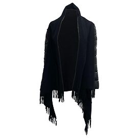 Moncler Mantella Daunen-Puffermantel mit Ärmeln aus schwarzer Schurwolle Schwarz