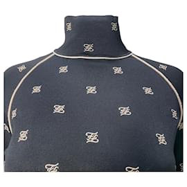 Fendi-Fendi Monogram Turtleneck Jumper in Black Viscose-Black