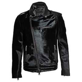 Philipp Plein-Ponyskin zipper jacket-Black
