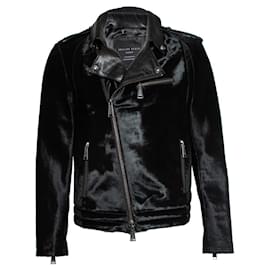 Philipp Plein-Ponyskin zipper jacket-Black