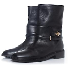 Balenciaga-black grained leather biker boots-Black