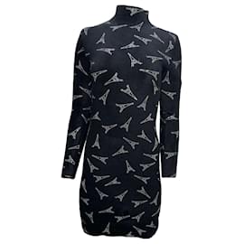 Balenciaga-Balenciaga Eiffel Paris Crystal Mock Neck Sweater Dress in Black Wool-Black