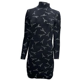 Robe pull à col montant en laine noire Balenciaga Eiffel Paris en cristal Noir
