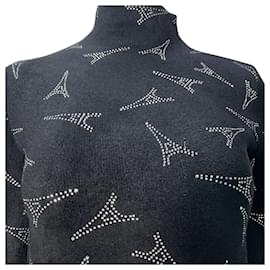 Balenciaga-Balenciaga Eiffel Paris Crystal Mock Neck Sweater Dress in Black Wool-Black