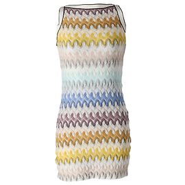 Vestido sem mangas em tricô com ondas Missoni em seda multicolorida Multicor