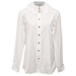 Camicia a maniche lunghe in cotone bianco con bottoni decorati Chanel Bianco