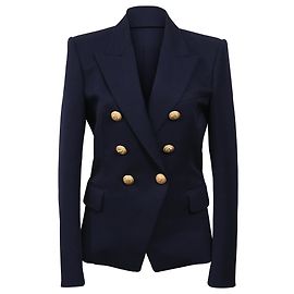 Doppelt gefütterte Blazer aus marineblauer Wolle mit verzierten Knöpfen von Balmain Blau Marineblau