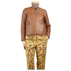 Gerard Darel Brown leather zip-up jacket - size UK 8 Brown