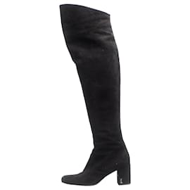 Saint Laurent-Black suede thigh-high boots - size EU 37-Black