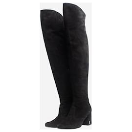 Saint Laurent-Black suede thigh-high boots - size EU 37-Black
