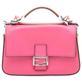 Borsa in pelle Fendi Double Micro Baguette Rosa Bianco
