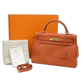 Hermès Bolsa Hermes Kelly 32 em couro Taurillon Clemence laranja Laranja