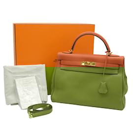 Hermès-Sac à main Hermes Kelly 32 en cuir Taurillon Clemence orange-Orange
