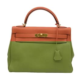 Hermès-Sac à main Hermes Kelly 32 en cuir Taurillon Clemence orange-Orange