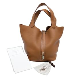 Hermès-Sac à main tote Hermes Picotin Lock MM-Marron