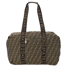 Fendi-Fendi Zucca Leather Canvas Boston Bag-Brown