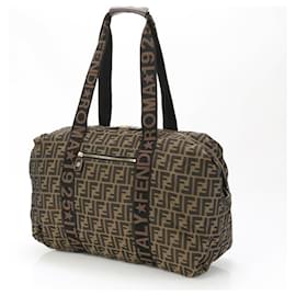 Fendi-Fendi Zucca Leather Canvas Boston Bag-Brown