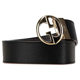 Gucci-Cinto de couro preto com G entrelaçado da Gucci-Preto