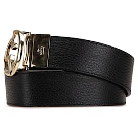 Gucci-Cinto de couro preto com G entrelaçado da Gucci-Preto