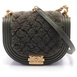 Chanel-Chanel Boy Small Leather Shoulder Bag Khaki-Green