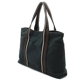 Hermès-Sac tote en toile et cuir Hermès noir marron beige-Noir