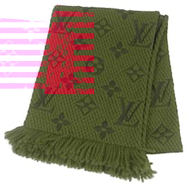 Louis Vuitton-Louis Vuitton Wool Silk Monogram Shawl Scarf-Red