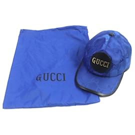 Gucci-Boné de couro com logo GG em nylon e algodão Gucci-Azul