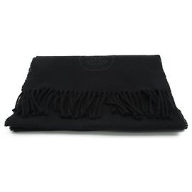 Chanel Wool Scarf Black Unisex Black