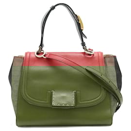 Fendi-Fendi Silvana Handbag Leather Nylon Canvas-Red