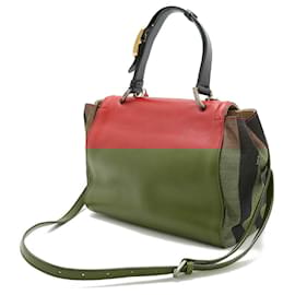 Fendi-Fendi Silvana Handbag Leather Nylon Canvas-Red