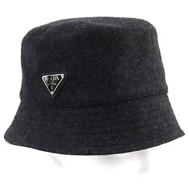 Sombrero bucket de lana y algodón con logo triangular de Prada Gris