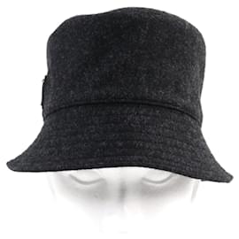 Prada-Prada Wool Cotton Triangle Logo Bucket Hat-Grey
