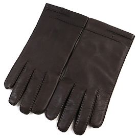 Hermès Luvas masculinas de couro de cordeiro e seda com logo H HERMES Marrom
