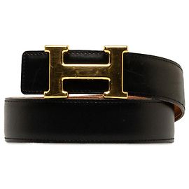 Cinto Constance de couro com fivela H da Hermès Preto