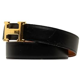 Hermès-Hermes Leather H Buckle Constance Belt-Black