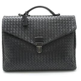 Bottega Veneta-Bottega Veneta Intrecciato Leather Briefcase Black-Black