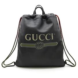 Gucci-Mochila de cordão em couro estampado Gucci 2WAY-Preto
