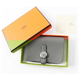 Hermès-Porte-cartes Hermes Dogon Matériel Argent-Argenté,Métallisé