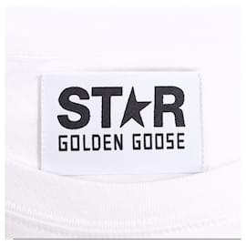 Golden Goose-T-shirt blanc Golden Goose avec logo et étoile verts contrastants-Blanc