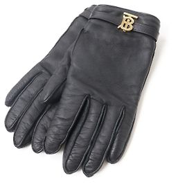 Burberry Lammleder Logo Metallhandschuhe Schwarz Schwarz