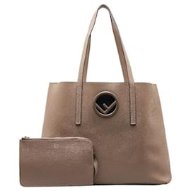 Fendi-Fendi Leather F Is Tote Bag-Grey