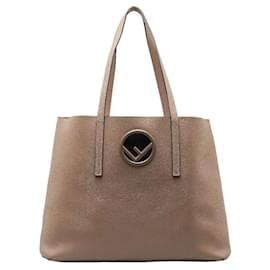 Fendi-Fendi Leather F Is Tote Bag-Grey