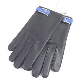 Hermès HERMES Leder-Seidenhandschuhe dunkelblau Blau