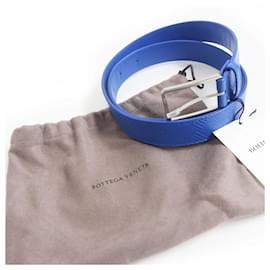 Bottega Veneta-Bottega Veneta Leather Belt Silver Buckle Blue-Blue
